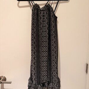 BCBG Generation Black & White Boho Mini Dress | Strappy Ruffle Hem | S